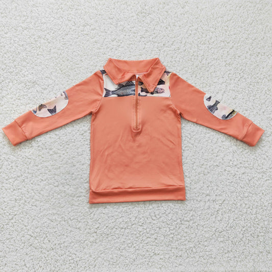 BT0128 Fish Design Cute Baby Boys Long Sleeves Fishing Zipper Pullovers Top