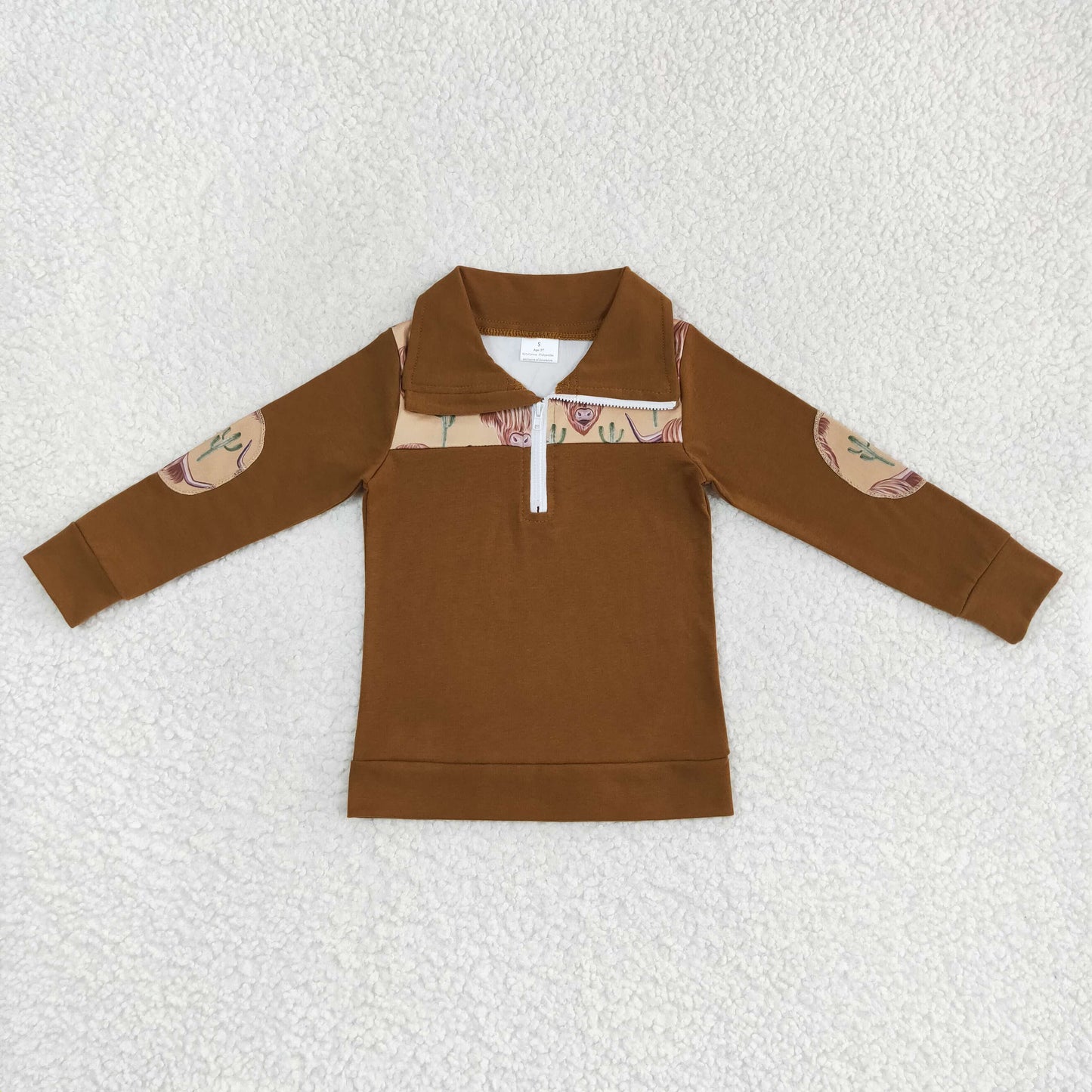 BT0298  Brown Cute Baby Boys Long Sleeves Fishing Zipper Pullovers Top