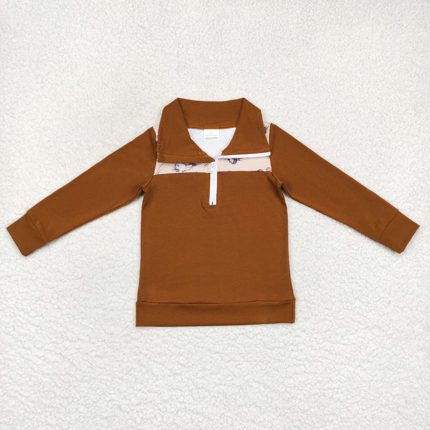 BT0343 Brown Baby Boys Long Sleeves Fishing Zipper Pullovers Top