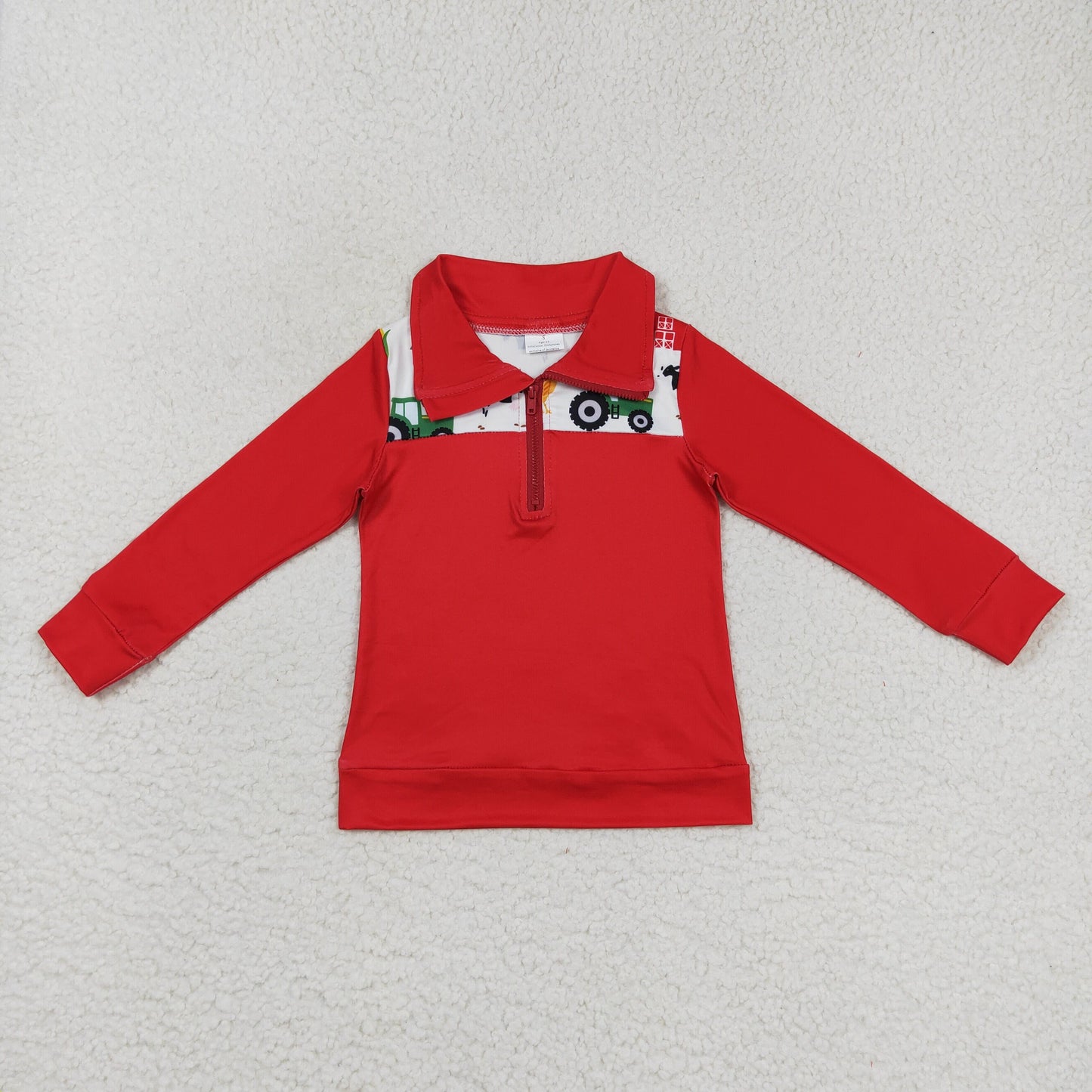 BT0347  Red Baby Boys Long Sleeves Fishing Zipper Pullovers Top