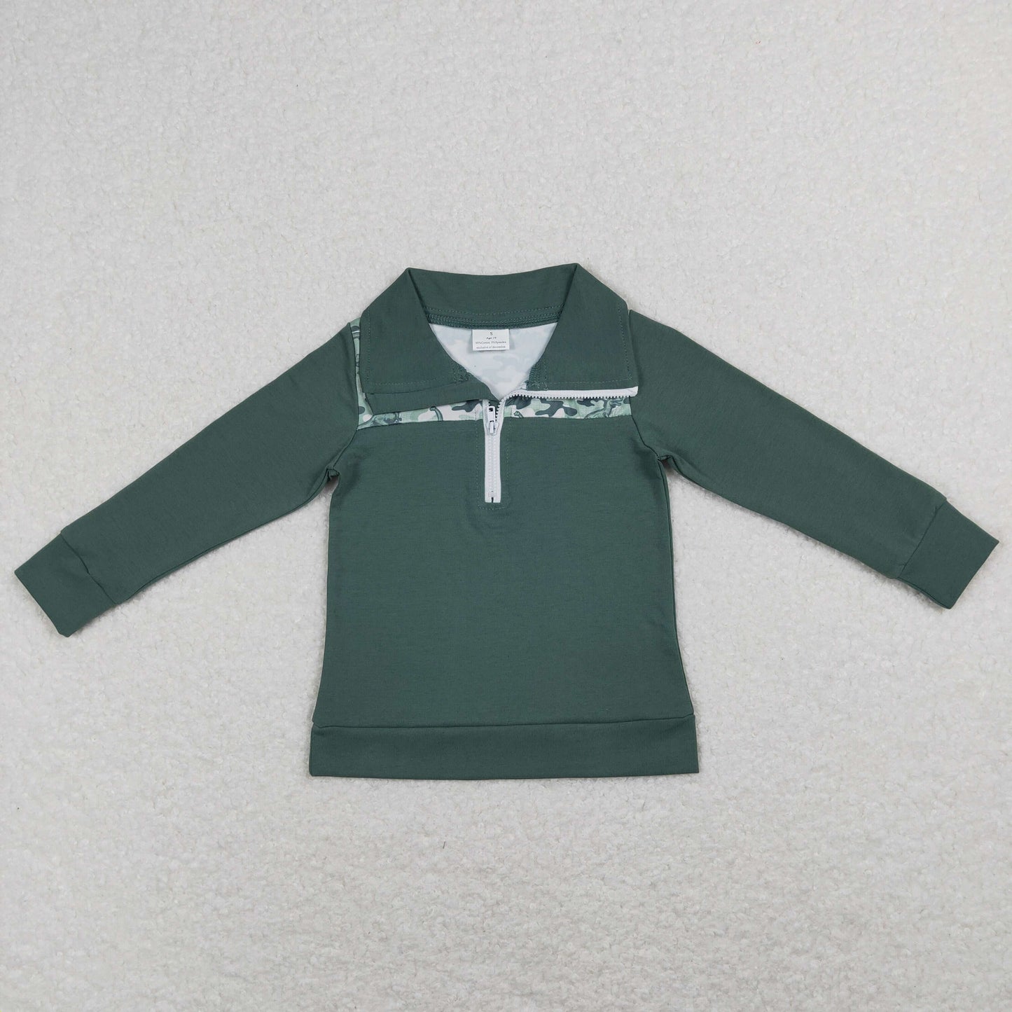 BT0381  Dark Green Cute Baby Boys Long Sleeves Fishing Zipper Pullovers Top