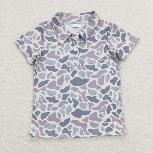 RTS NO MOQ Summer Sibling Baby Boys Grey Short Sleeves Camouflage Polo Shirt Button Rompers