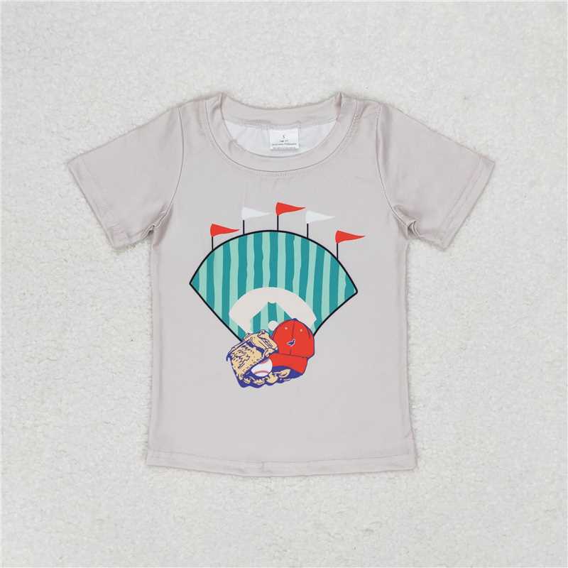 RTS NO MOQ Summer Baby Boys Shirt BT0629 Grey Baseball Short Sleeve Tee Shirts Tops