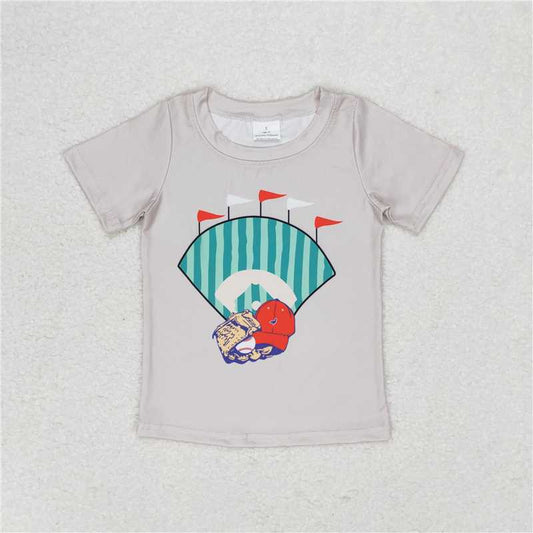 RTS NO MOQ Summer Baby Boys Shirt BT0629 Grey Baseball Short Sleeve Tee Shirts Tops