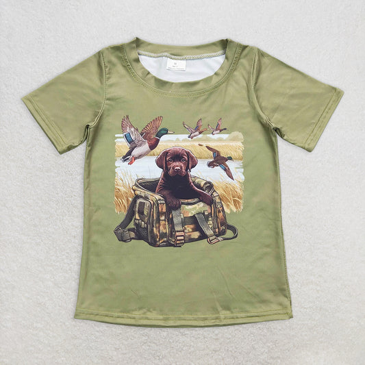 RTS NO MOQ Summer Baby Boys Shirt BT0637 Green Ducks Dogs Short Sleeve Tee Shirt Tops