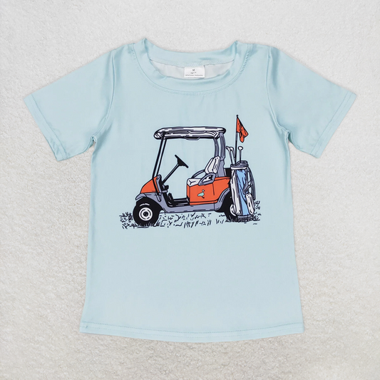 RTS NO MOQ Summer Baby Boys Shirt BT0646 Blue Golf Cart Short Sleeve Tee Shirts Tops