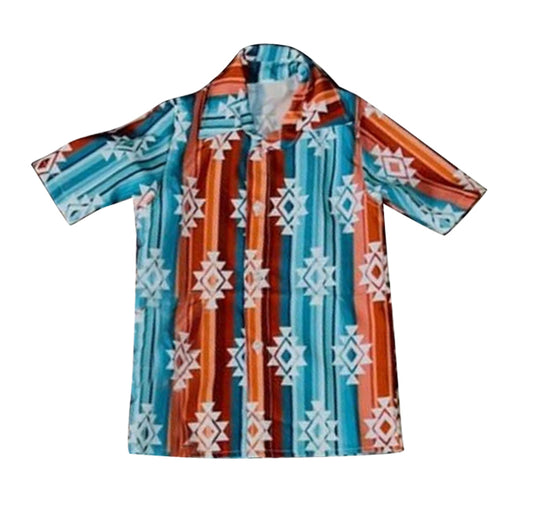 BT0685 Baby Boys Western Aztec Short Sleeve Shirt Top