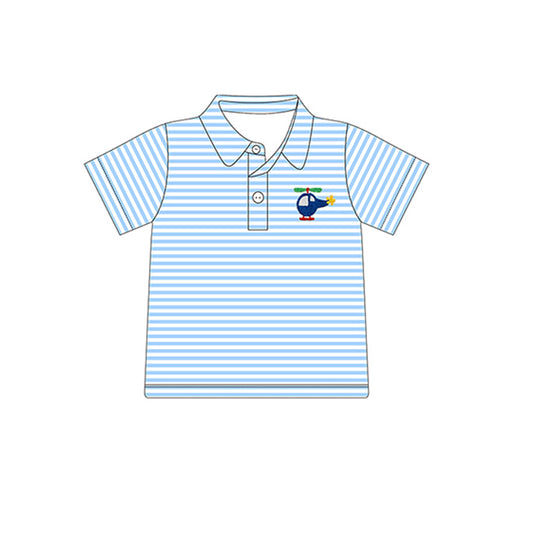BT0688 Kids Boys Whirlybird Blue Striped Polo Shirt Top