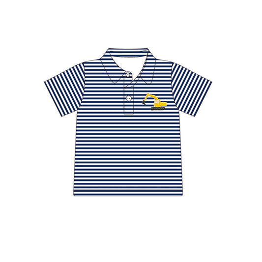 BT0690 Blue Kids Boys Striped Polo Shirt Top