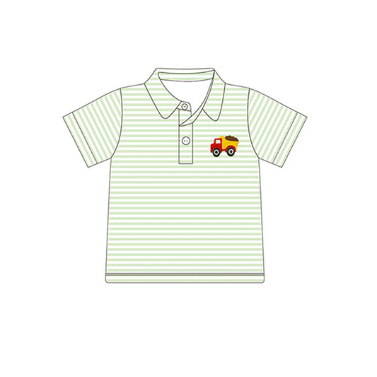 BT0691 Green Kids Boys Striped Polo Shirt Top