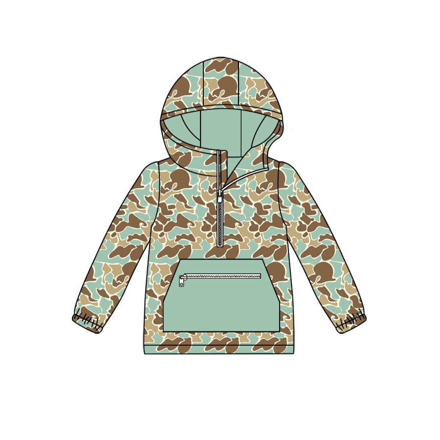 BT0751 Baby Boys Green Camo Hooded Pocket Long Sleeve Tops