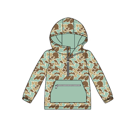 BT0751 Baby Boys Green Camo Hooded Pocket Long Sleeve Tops