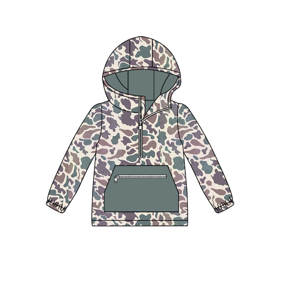 BT0754 Cute Baby Boys Camo Hooded Pocket Long Sleeve Tops