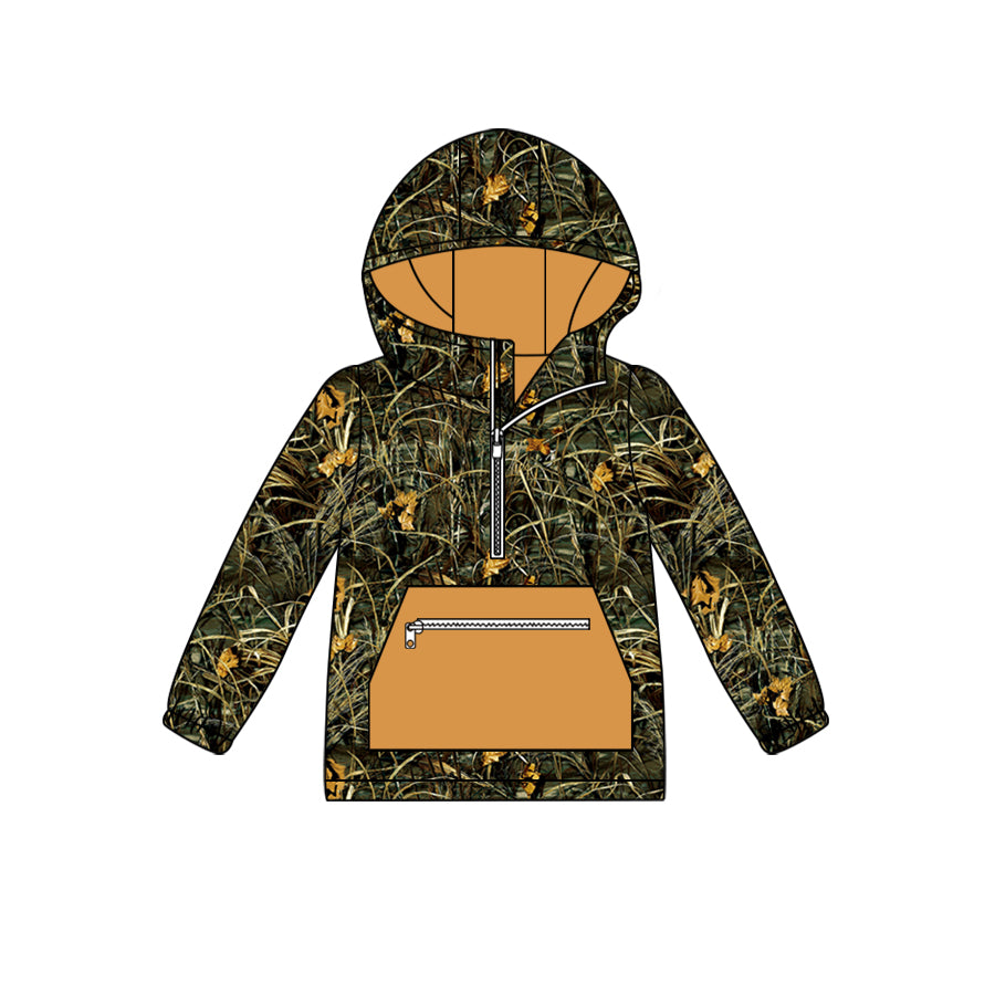 BT0755 Cute Design Baby Boys Camo Hooded Pocket Long Sleeve Tops