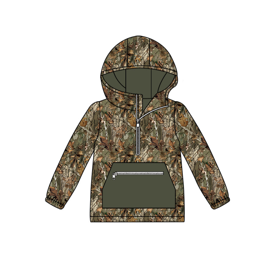 BT0756 Green Cute Design Baby Boys Camo Hooded Pocket Long Sleeve Tops