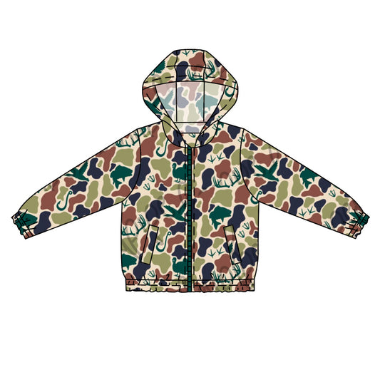 BT0763 Green Camo Design Cute Baby Kid  Hooded Pocket Long Sleeve Tops Shirts