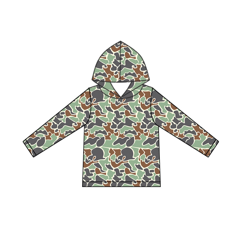 BT0918 Baby Boys Green Brown Camo Long Sleeve Hoodie Top