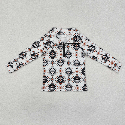 RTS NO MOQ Sibling Baby Boys Long Sleeve Western Aztec Zip Quater Pullovers Tops