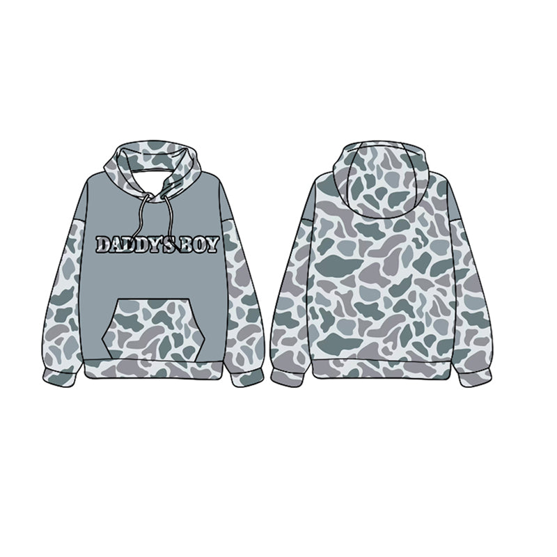 BT0987 Cute Light Gray Camo Wholesale Boys Long Sleeve Hoodie Top Shirts