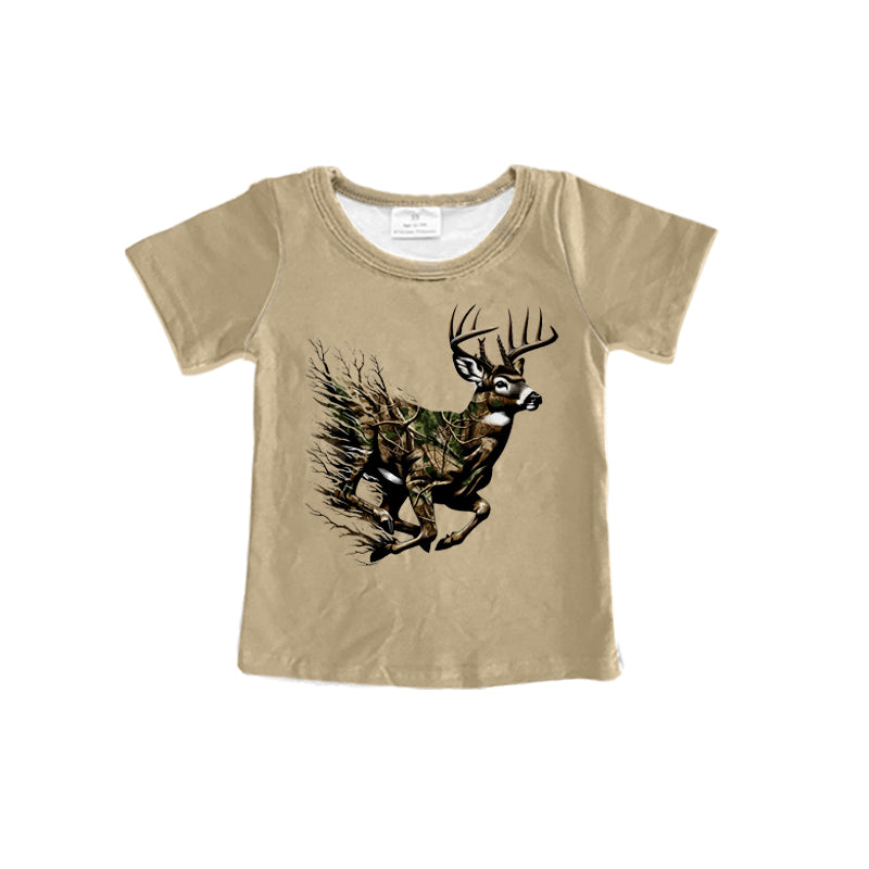 BT0992 Deer Boys Short Sleeve Hoodie Top Shirts