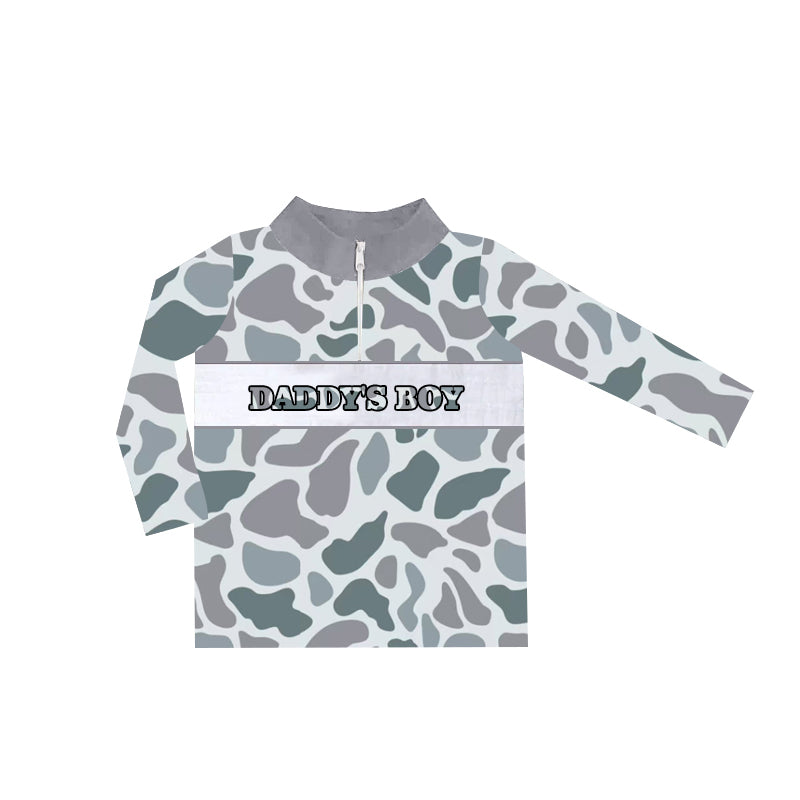 BT1002 Light Gray Camo Boys Long Sleeve Hoodie Top Shirts