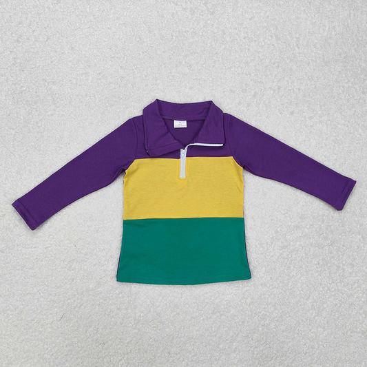RTS NO MOQ Sibling Boys Baby Girls Long Sleeve Mardi Gras Purple Shirts Dresses