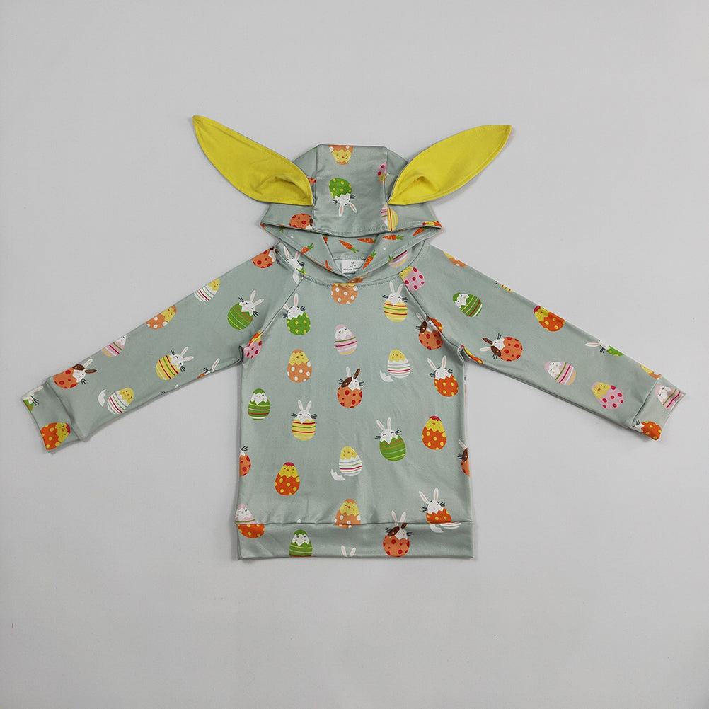 5.24 RTS NO MOQ Sibling Baby Boys Long Sleeve Easter Green Rabbits Eggs Long Sleeve Tops