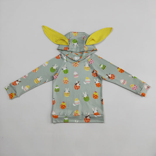 5.24 RTS NO MOQ Sibling Baby Boys Long Sleeve Easter Green Rabbits Eggs Long Sleeve Tops