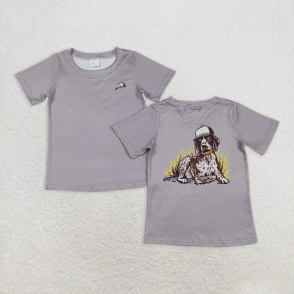 RTS NO MOQ Summer Baby Boys Shirt BT1149 Grey Dog Short Sleeve Tee Shirts Tops