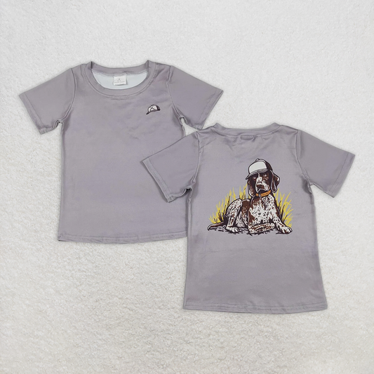 RTS NO MOQ Summer Baby Boys Shirt BT1149 Grey Dog Short Sleeve Tee Shirts Tops