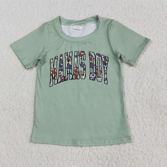 5.26 RTS NO MOQ Summer Baby Boys Shirt BT1184  Green Mama's Boy Camouflage Short Sleeve Tee Shirts Tops