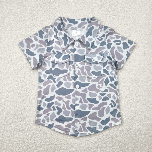 RTS NO MOQ Summer Baby Boys Shirt BT1202 Gray Camo Short Sleeves Button Pockets Shirts Tops