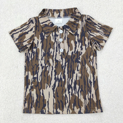 RTS NO MOQ Summer Sibling Baby Boys Short Sleeves Bottomland Camo Button Polo Shirts Top Rompers