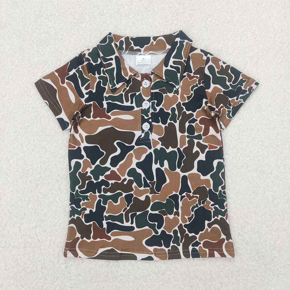 RTS NO MOQ Summer Baby Boys Shirt BT1213 Short Sleeves Button Olive Camo Polo Shirts Top