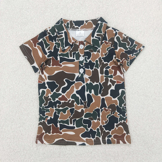 RTS NO MOQ Summer Baby Boys Shirt BT1213 Short Sleeves Button Olive Camo Polo Shirts Top