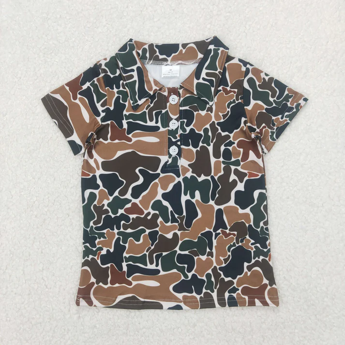 RTS NO MOQ Summer Sibling Baby Boys Short Sleeves Camouflage Polo Shirt Button Rompers