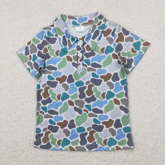 RTS NO MOQ Summer Baby Boys Shirt BT1214 Short Sleeves Button Green Camo Polo Shirts Tops