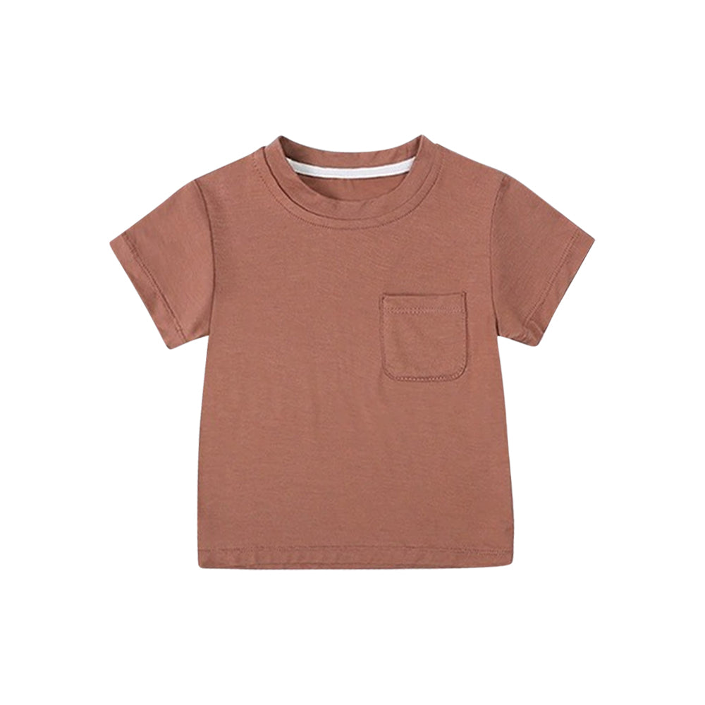 4.8 BT1218 Brown short sleeves pocket cotton kids boys shirt