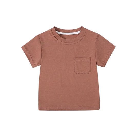 4.8 BT1218 Brown short sleeves pocket cotton kids boys shirt