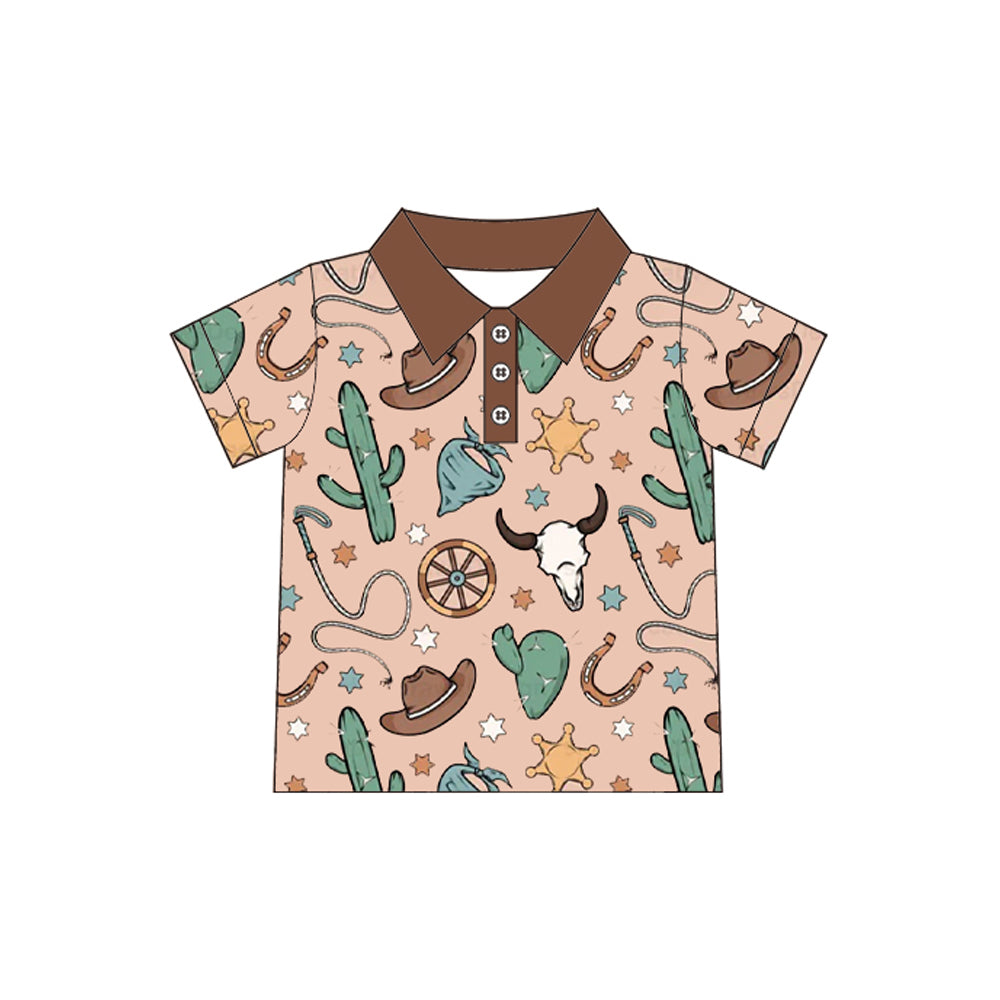 4.8 BT1224 Short sleeves bull skull cactus boys western polo shirt
