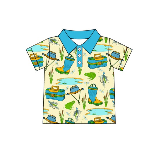 4.8 BT1226 Baby Boys Blue Short Sleeves Button Fishing Polo Shirts Top Pre order