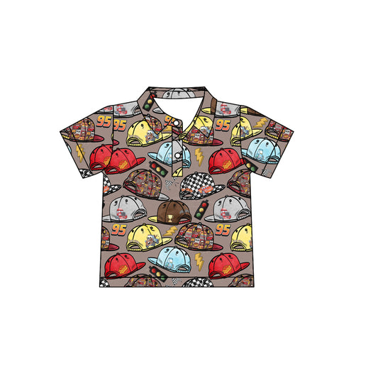 4.8 BT1228 Baby Boys Brown Short Sleeves Button Cartoon Hats Polo Shirts Top Pre order