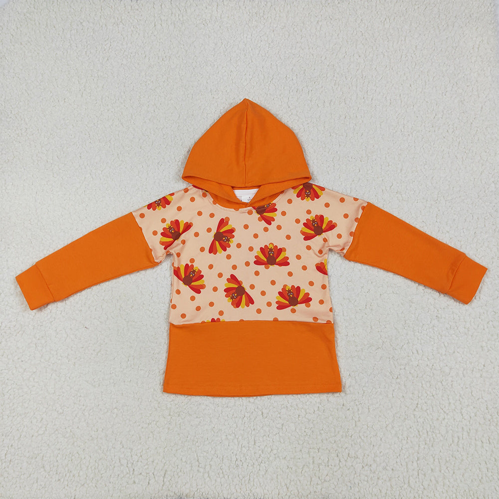 6.19 RTS NO MOQ Baby Boys Long Sleeve BT1247 Thanksgiving Orange Long Sleeves Turkey Hoodies Tops