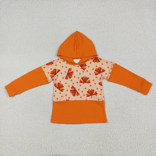 6.19 RTS NO MOQ Baby Boys Long Sleeve BT1247 Thanksgiving Orange Long Sleeves Turkey Hoodies Tops