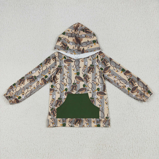 7.1 RTS NO MOQ Baby Boys Long Sleeve BT1267 Long Sleeves Ducks Stripe Pocket Hoodies Tops