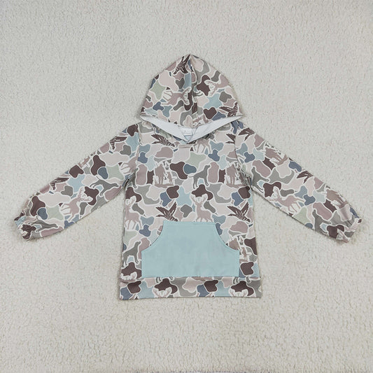 7.8 RTS NO MOQ Baby Boys Long Sleeve BT1268 Long Sleeves Gray Camo Ducks Pocket Hoodies Tops