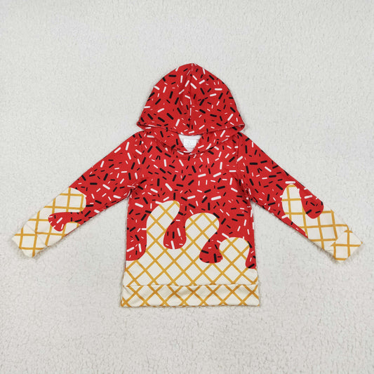 7.18 RTS NO MOQ Baby Girls Long Sleeve BT1272 Red Long Sleeves Sprinkles Drips Team Hoodies Tops