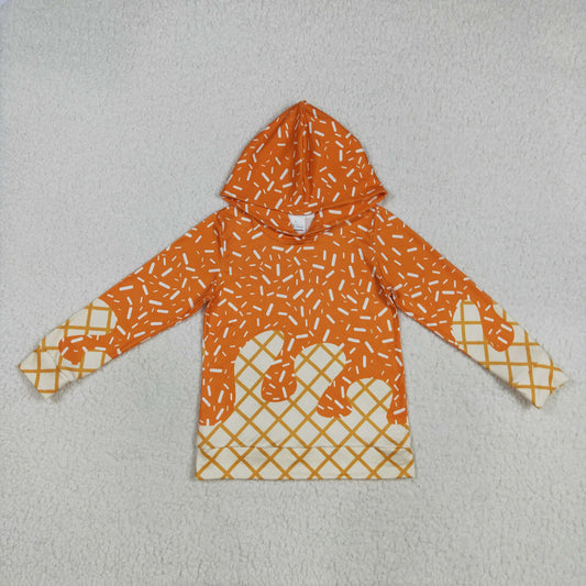 7.29 RTS NO MOQ Baby Boys Long Sleeve BT1274 Orange Sprinkles Drips Team Hoodies Tops