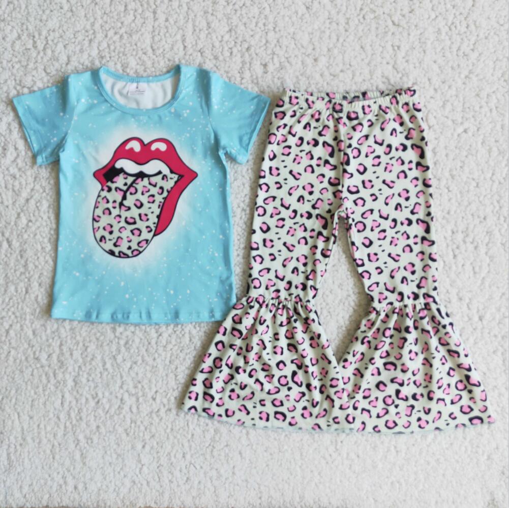 C0-24 Leopard Cute Girl Short Sleeve Kid Clothes Kid Boutique Wholesale Outfit