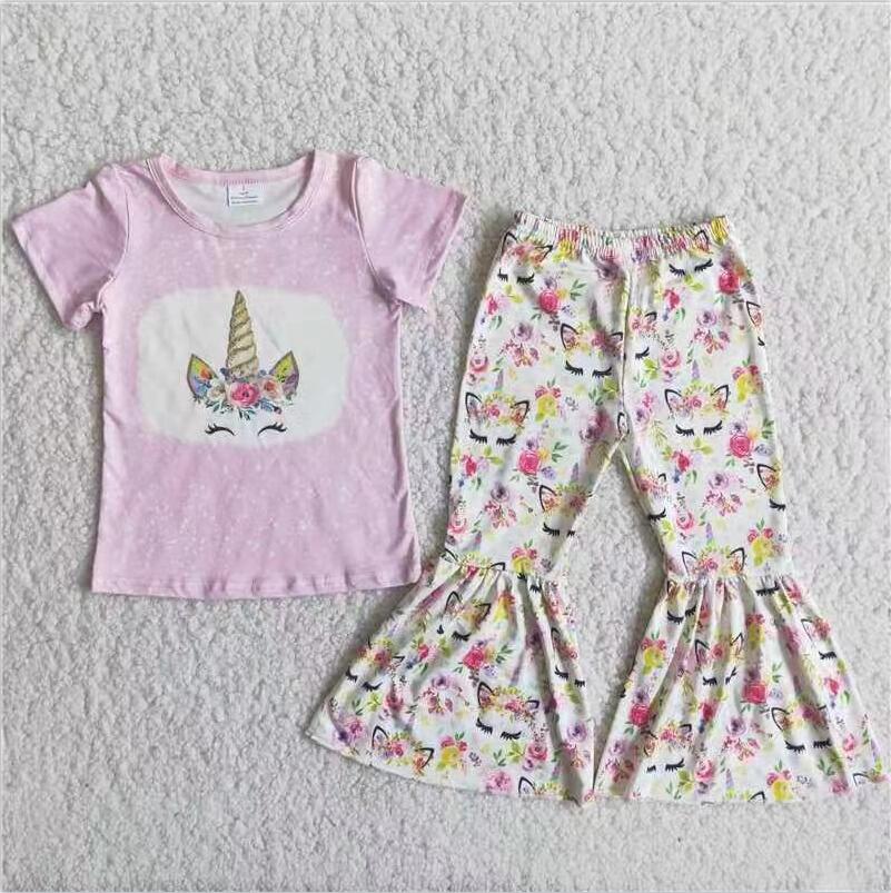 C0-9 Unicorn Girls Summer Children Clothing Kid Summer Boutique Clothes